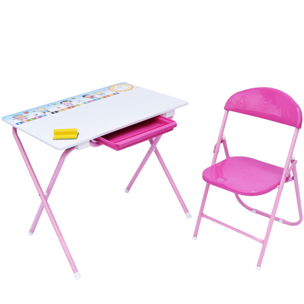 escritorio con silla plegable rosa